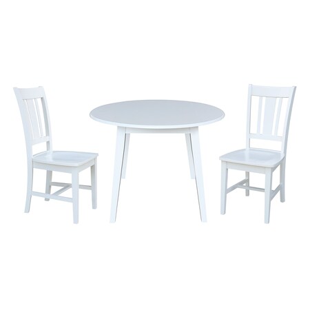 International Concepts 42 in. Solid Wood Round Dual Drop Leaf Dining Table with 2 Chairs in White K08-42DL-C10-2